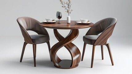 A modern dinning furniture set chair table plate. 