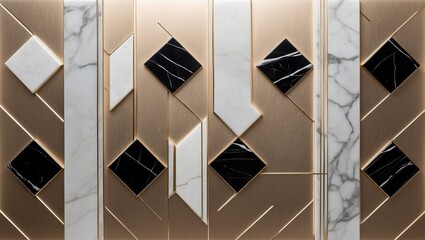 Wall Mural - Geometric shapes and textures of marble and metal on a wall panel