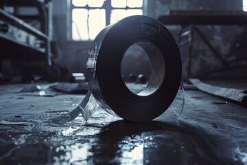 A roll of tape lying on the floor with no other objects nearby, suitable for use in illustrations about isolation or simplicity