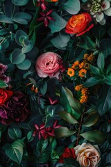 Canvas Print - A detailed view of a colorful arrangement of flowers