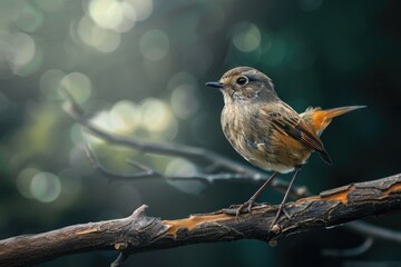 Canvas Print - A tiny bird sits on a branch of a tree, looking around