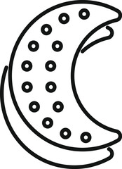 Sticker - Simple line drawing of a crescent moon shaped cookie with chocolate chips, perfect for projects related to snacks, desserts, or the night time