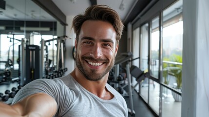 The man taking gym selfie