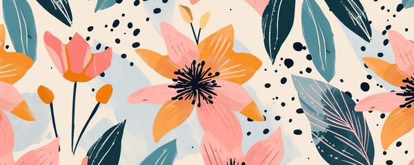 Wall Mural - floral print in the bauhaus style, pastel colors