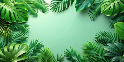 Canvas Print - Tropical green leaves background , vibrant, fresh, tropical, foliage, nature, lush, exotic, greenery, growth, botany, summer