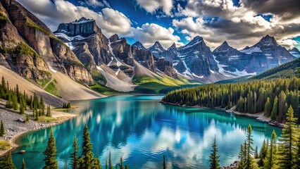 Poster - Stunning view of the Canadian Rockies with rugged peaks and pristine alpine lakes, mountains, Canada, Rockies