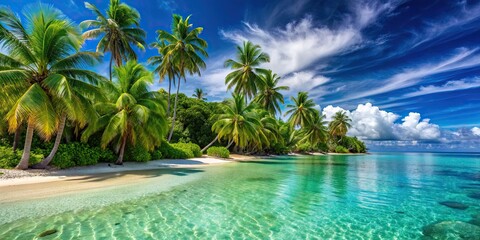 Sticker - Tropical paradise beach with palm trees and crystal clear water , beach, paradise, tropical, palm trees, vacation, relaxation