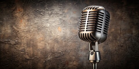 Wall Mural - Vintage chrome microphone with a retro texture perfect for a nostalgic music recording studio, retro, chrome, microphone