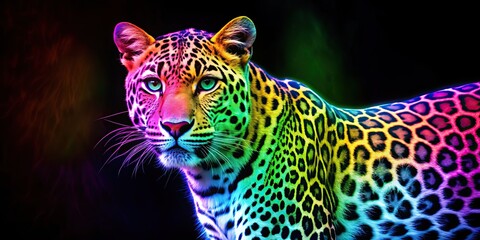 Sticker - Vibrant neon colored leopard standing out in the wild, wildlife, animal, leopard, vibrant, colorful, neon, pattern, print