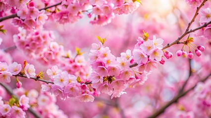 Sticker - Soft focus pink cherry blossom tree in full bloom, nature, flowers, spring, beautiful, pink, blossoms, trees, bloom, soft focus