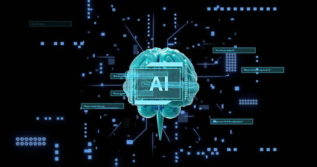 Artificial intelligence concept with digital brain and data visualization elements