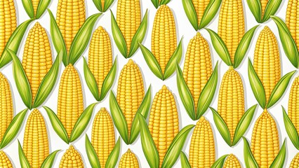 Wall Mural - Seamless patterns featuring ears of corn, corn, agriculture, harvest, yellow, food, organic, background, texture, summer, farm