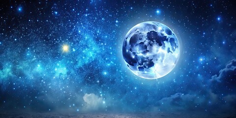 Wall Mural - starry night sky with a blue moon , starry, night, sky, blue moon, astronomy, celestial, universe, s