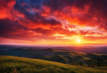 Wall Mural - clouds colorful evening colourful panorama sunset sky sunrise panoranic background panoramic blue