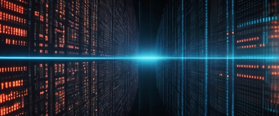 An abstract digital background with binary code and AI algorithms running in the background	