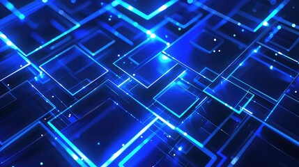 Wall Mural - futuristic blue neon tunnel with reflective floor