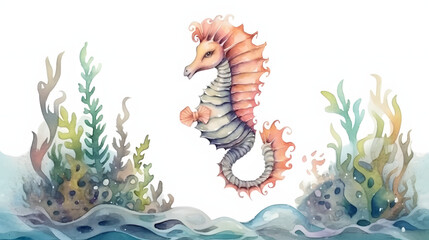 Sticker - Seahorse under at sea watercolor style