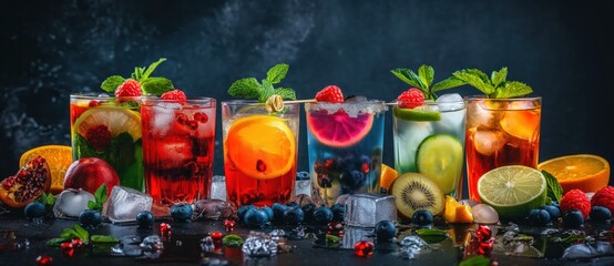 Sticker - colorful cocktails on a dark background