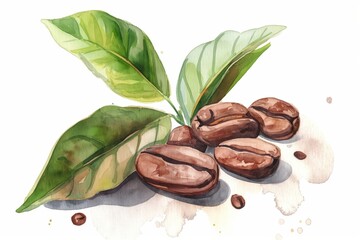 Canvas Print - coffee beans and leaves