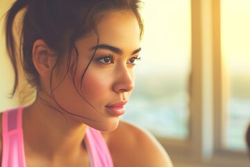 Wall Mural - Indoor Cycling Workout: Fit Woman Sweating it Out with Cardio on the Bike