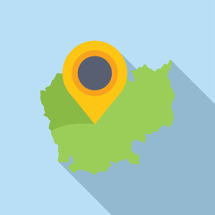 Sticker - Yellow location pin is positioned on a map of the southeast asian country of cambodia