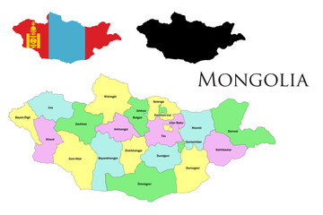 Naklejka na meble Mongolia administrative divisions. Mongolia flag and map illustration vector. 