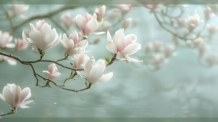 Canvas Print - Magnolia Blossoms on Branch with Blurred Background - Photo