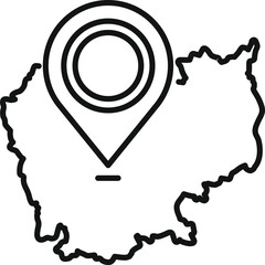 Poster - Black and white line art of a map pin marking a location in the country of cambodia