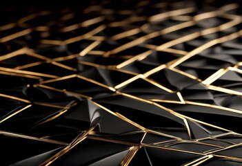 Canvas Print - geometric banner square dark 3d bg pattern black lines abstract golden texture light background luxury grid horizontal pure diamond wallpaper tiles elegant illustration bright metal gold three-dimensi