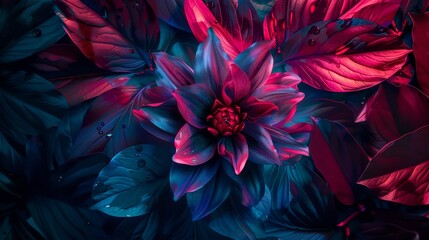 Wall Mural - beautiful abstract colorful flower. ultrawide 21:9 wallpaper background perfect for oled display with vibrant colors on dark. for ads web design, prints and copy