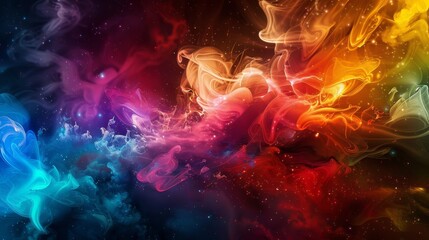 Wall Mural - beautiful abstract colorful flowing waves in space universe ultrawide 21:9 wallpaper background perfect for oled display with vibrant colors on dark. for ads web design, prints and copy