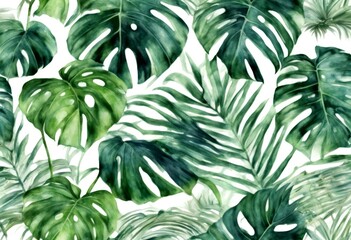 textile pink texture monstera leaves bloom jungle pattern seamlesspattern botany wallpaper palm botanical background paradise watercolor tree fabric floral summer seamless plants
