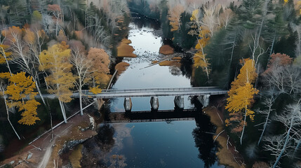 Wall Mural - aerial view of a bridge over a river