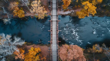 Wall Mural - aerial view of a bridge over a river