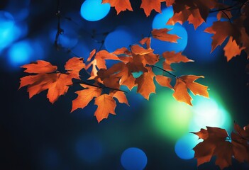 Wall Mural - background image rectangle black no people light neon leaves blue leaf