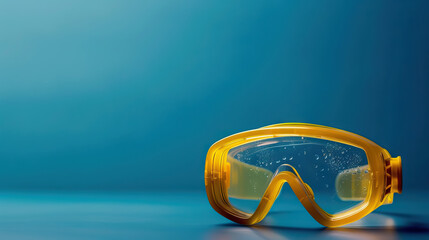 yellow: Safety goggles on blue background with copy space.