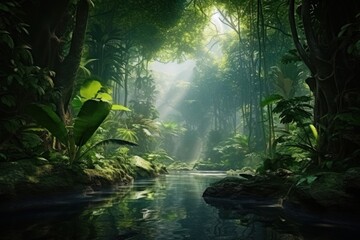 Wall Mural - Tropical rain forest landscape vegetation outdoors.