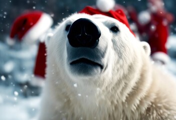 Wall Mural - polar santa winter olated animal cute celebration holiday bear dressed christmas