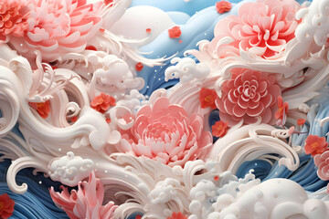 Wall Mural - Abstract 3D Floral Wave Background