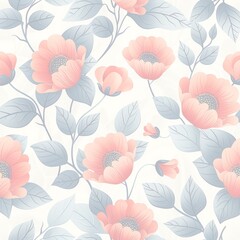 Naklejka na meble 白い背景に赤い花と葉のシームレスパターン ベクターイラスト