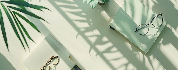 Wall Mural - Minimalist Still Life Illustration with Plant Shadows and Glasses