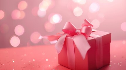 Canvas Print - Pink Gift Box with Bokeh Lights