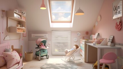 Poster - A Cozy and Playful Nursery with Pink Walls and Wooden Furniture