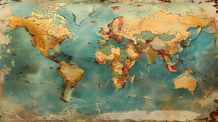 Wall Mural - Vintage World Map Illustration