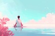 © Rattana - Serene Meditation Scene in Flat Design Style - Peaceful Side View Relaxation Animation with Colored Pastel Tones