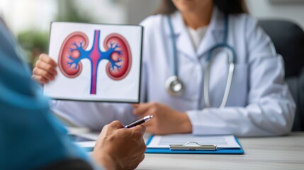 Wall Mural - A doctor is showing a patient a picture of a kidney