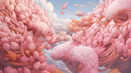 Poster - Dreamy Pink Cloud Formations Illustration