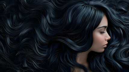 Wall Mural - Woman with Long Black Wavy Hair Illustration