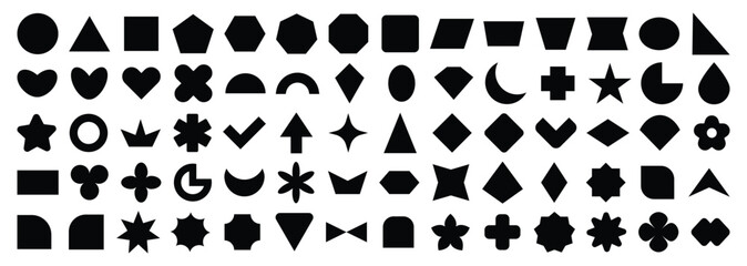 Sticker - Abstract and basic shapes collection. Vector basic shape. Geometric formal shape. Polygonal elements. Modern trendy minimalist basic figures, lines, circles, hexagon, star, triangle flat style. Vector