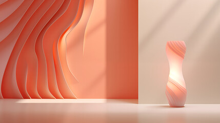 3d abstract interior scene with vase and lamp including sunlight in the minimal style. soft light smooth mood with orange color background.